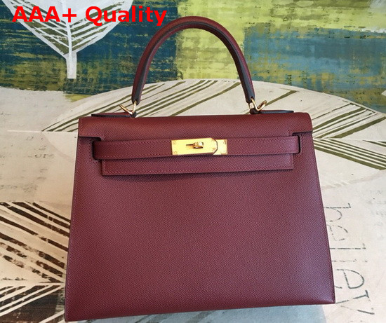 Hermes Kelly 25 in Bordeaux Epsom Calfskin Replica