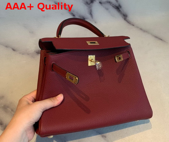 Hermes Kelly 25 in Bordeaux Togo Calfskin Replica