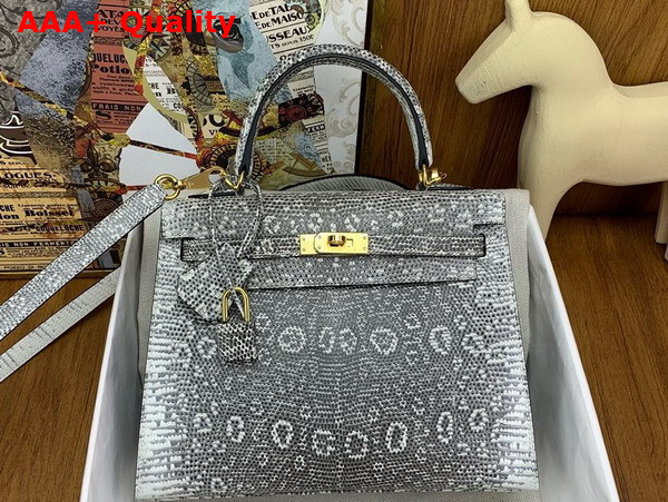 Hermes Kelly 25 in Gray Lizard Leather Replica