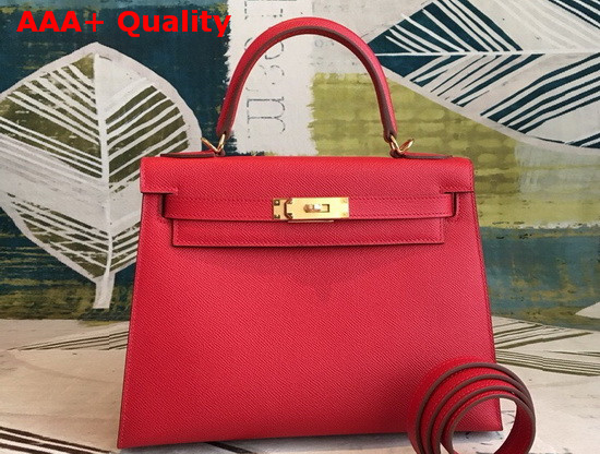 Hermes Kelly 25 in Red Epsom Calfskin Replica