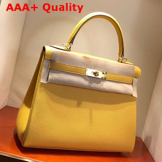 Hermes Kelly 28 Bag Yellow Togo Calfskin Hand Stitching Replica