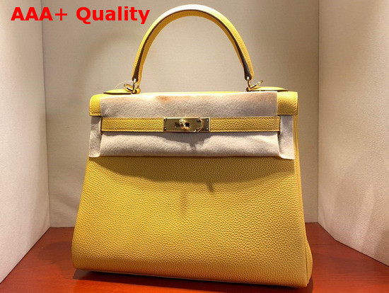 Hermes Kelly 28 Bag Yellow Togo Calfskin Hand Stitching Replica