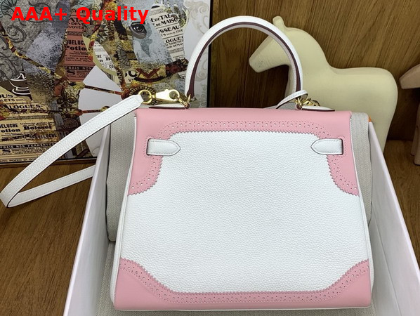 Hermes Kelly 28 Ghillies Togo Leather and Swift Leather Lace Trim White and Pink Replica