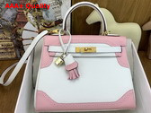 Hermes Kelly 28 Ghillies Togo Leather and Swift Leather Lace Trim White and Pink Replica