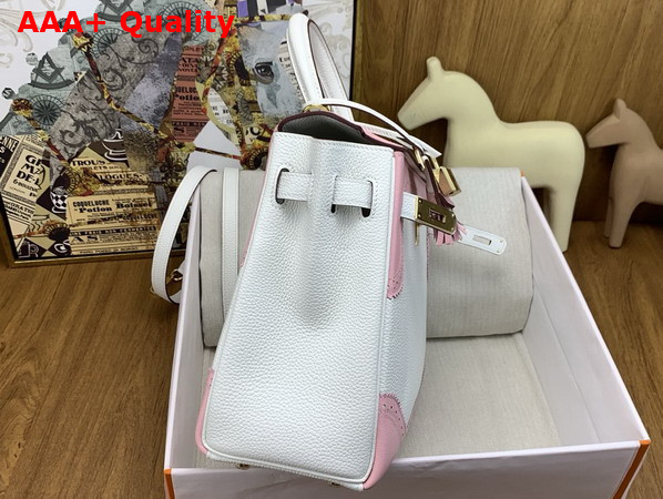 Hermes Kelly 28 Ghillies Togo Leather and Swift Leather Lace Trim White and Pink Replica