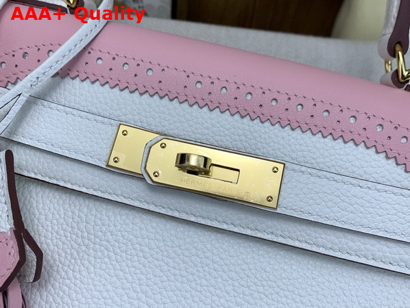 Hermes Kelly 28 Ghillies Togo Leather and Swift Leather Lace Trim White and Pink Replica
