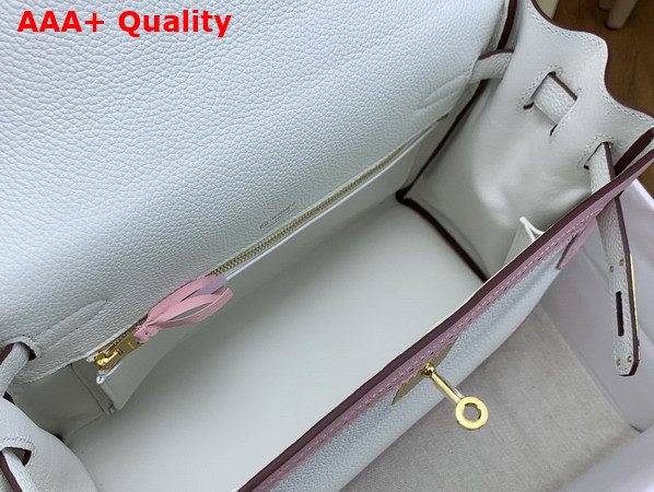 Hermes Kelly 28 Ghillies Togo Leather and Swift Leather Lace Trim White and Pink Replica