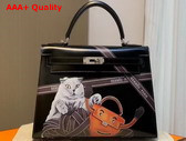 Hermes Kelly 28 in Black Printed Box Leather Replica