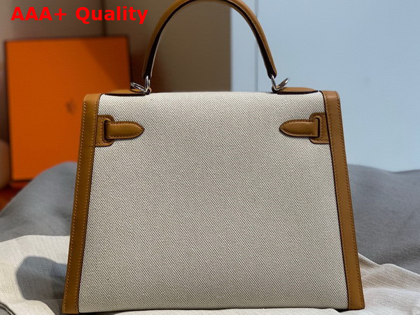 Hermes Kelly 28 in Natural Canvas and Tan Swift Calfskin Replica