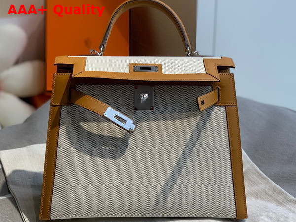 Hermes Kelly 28 in Natural Canvas and Tan Swift Calfskin Replica