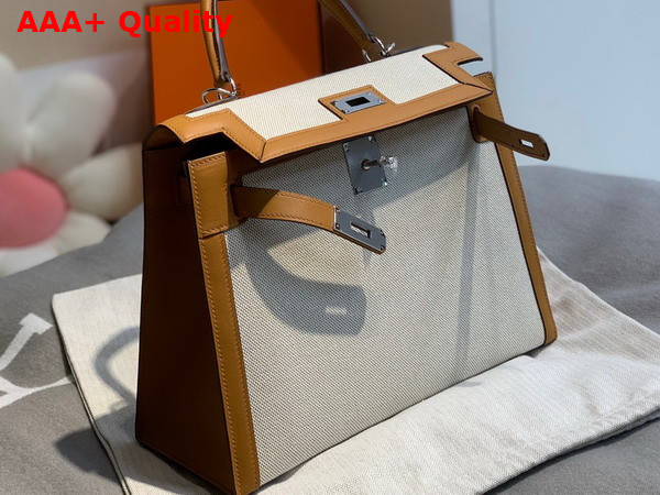 Hermes Kelly 28 in Natural Canvas and Tan Swift Calfskin Replica