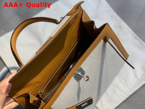 Hermes Kelly 28 in Natural Canvas and Tan Swift Calfskin Replica