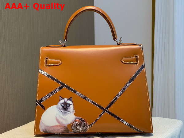Hermes Kelly 28 in Tan Printed Box Leather Replica
