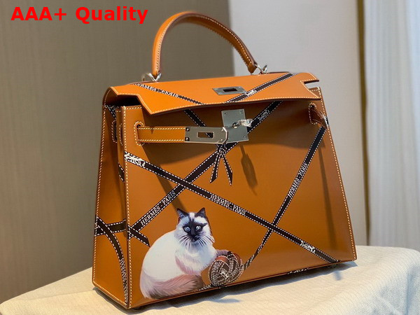 Hermes Kelly 28 in Tan Printed Box Leather Replica