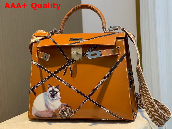 Hermes Kelly 28 in Tan Printed Box Leather Replica