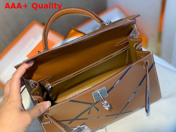 Hermes Kelly 28 in Tan Printed Box Leather Replica