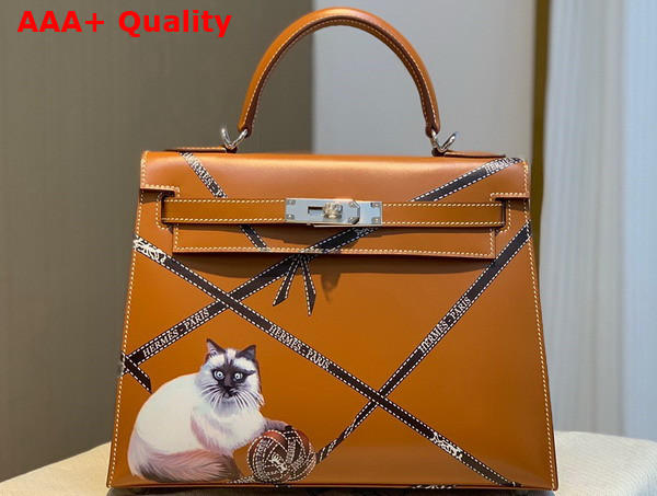 Hermes Kelly 28 in Tan Printed Box Leather Replica