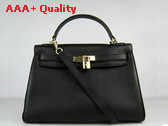 Hermes Kelly 32 Black Leather Gold Hardware Replica
