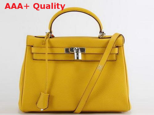 Hermes Fake Hermes Kelly 32 in Yellow with Silver Replica