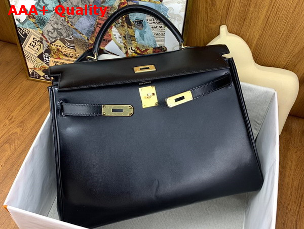 Hermes Kelly 35 Bag in Black Box Calfskin Replica