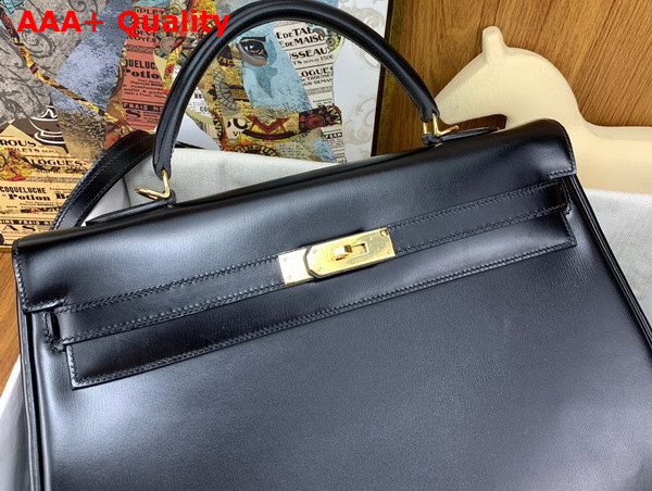 Hermes Kelly 35 Bag in Black Box Calfskin Replica
