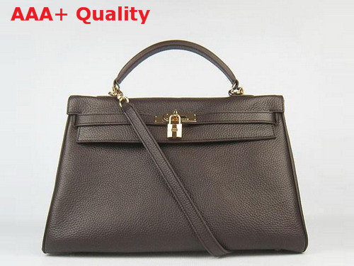 Hermes Kelly 35 Dark Coffee Gold Replica