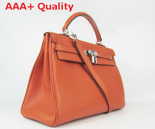 Hermes Kelly 35 In Orange with Silver Hardware Replica