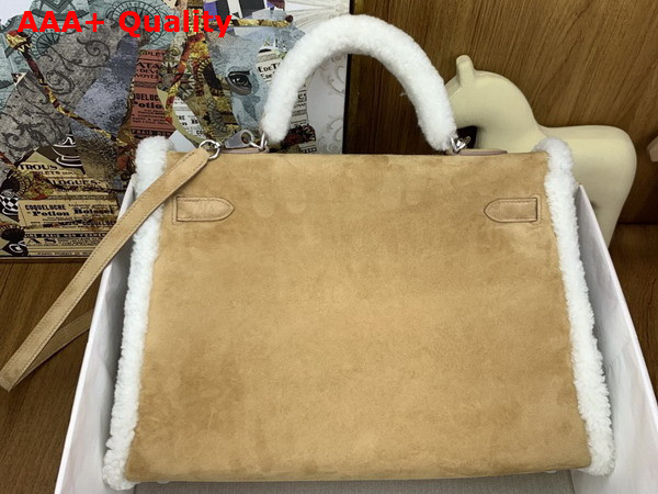 Hermes Kelly 35 in Beige Sable Suede and Shearling Replica