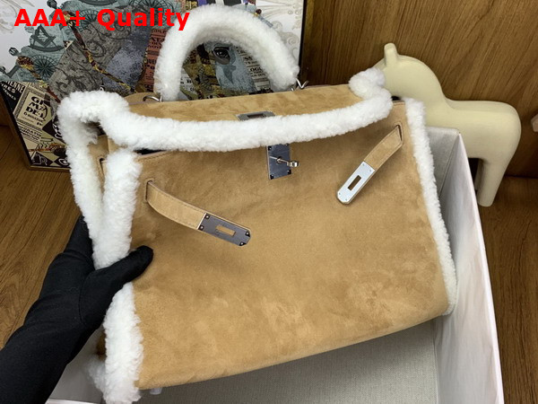 Hermes Kelly 35 in Beige Sable Suede and Shearling Replica