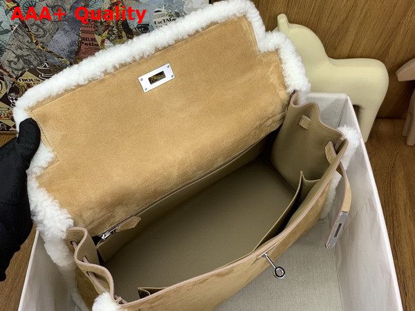 Hermes Kelly 35 in Beige Sable Suede and Shearling Replica