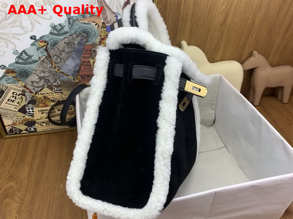Hermes Kelly 35 in Black Suede and Shearling Replica