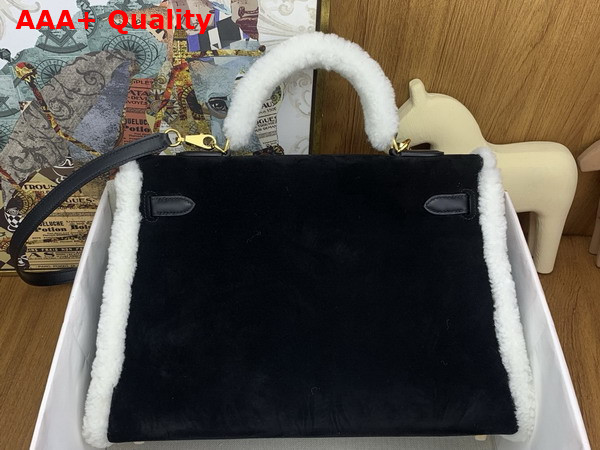 Hermes Kelly 35 in Black Suede and Shearling Replica