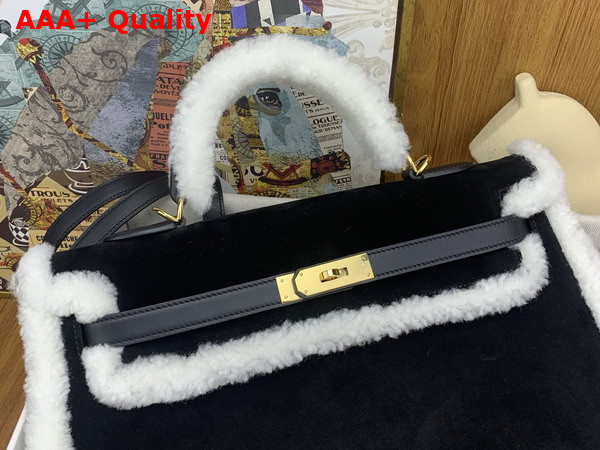 Hermes Kelly 35 in Black Suede and Shearling Replica