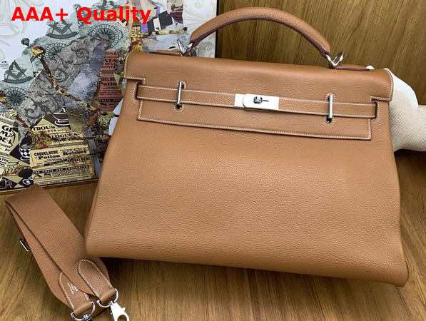 Hermes Kelly 42 Maxi in Gold Togo Leather with Palladium Hardware Replica