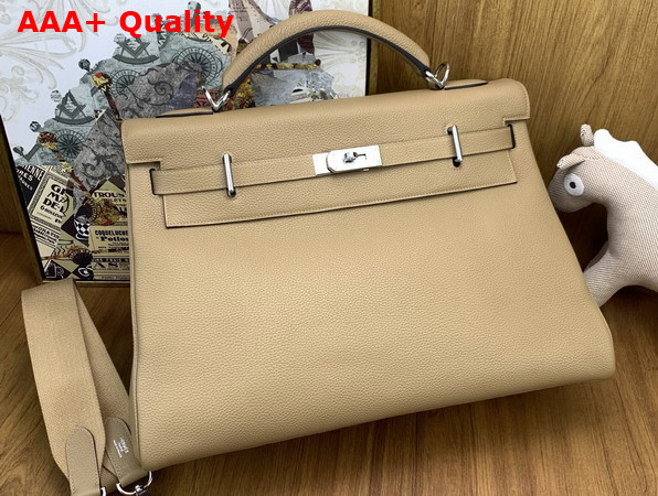 Hermes Kelly 42 Maxi in Oat Milk Togo Leather with Palladium Hardware Replica