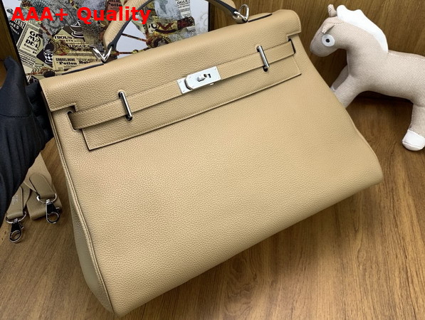 Hermes Kelly 42 Maxi in Oat Milk Togo Leather with Palladium Hardware Replica