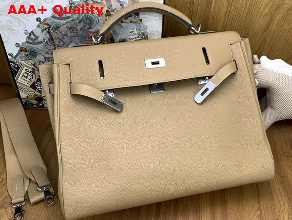 Hermes Kelly 42 Maxi in Oat Milk Togo Leather with Palladium Hardware Replica