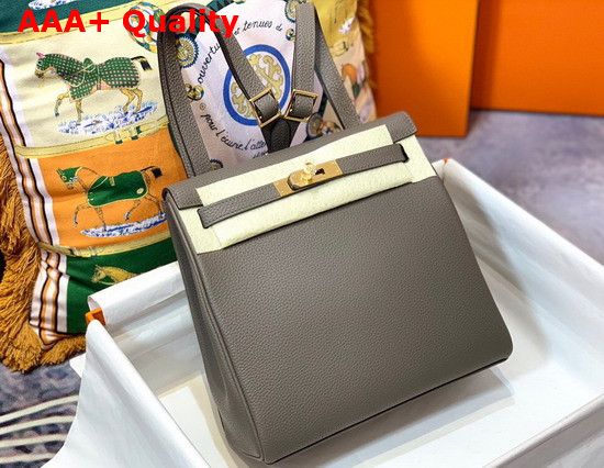 Hermes Kelly Ado Backpack in Bitumen Grey Togo Calfskin Leather Replica