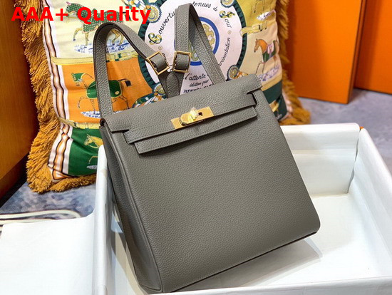 Hermes Kelly Ado Backpack in Bitumen Grey Togo Calfskin Leather Replica