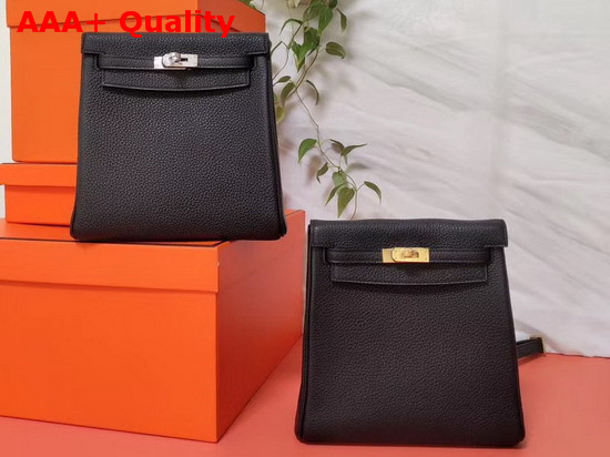 Hermes Kelly Ado II Backpack in Black Taurillon Clemence Leather Replica