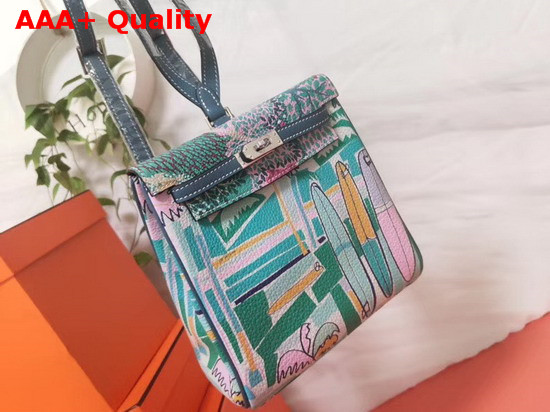 Hermes Kelly Ado II Backpack in Blue Printed Taurillon Clemence Leather Replica