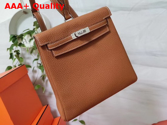 Hermes Kelly Ado II Backpack in Tan Taurillon Clemence Leather Replica