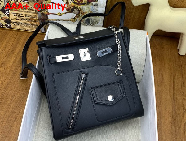 Hermes Kelly Ado Rock Backpack in Noir Swift Calfskin Replica
