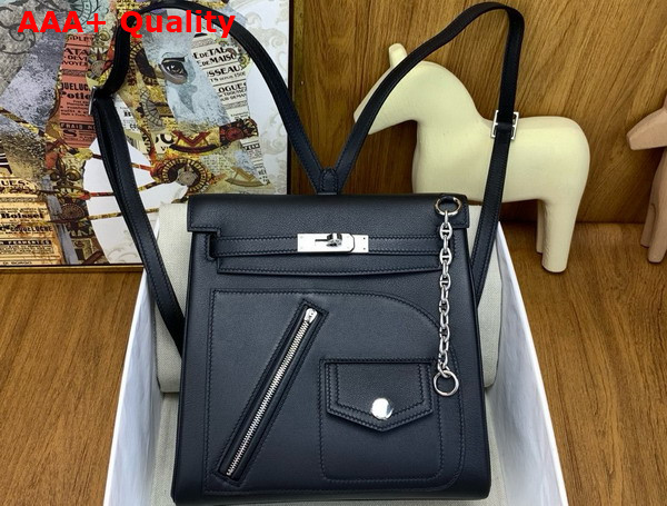 Hermes Kelly Ado Rock Backpack in Noir Swift Calfskin Replica