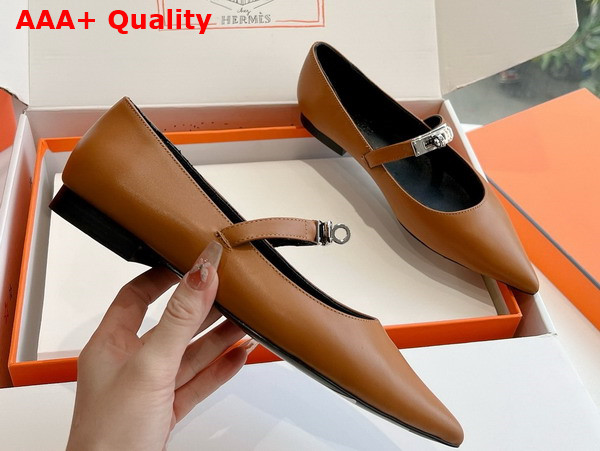Hermes Kelly Ballet Flat in Brown Calfskin Replica