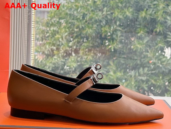 Hermes Kelly Ballet Flat in Brown Calfskin Replica