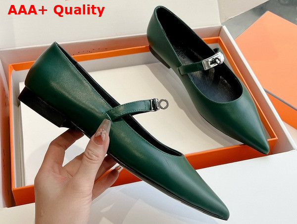 Hermes Kelly Ballet Flat in Green Calfskin Replica