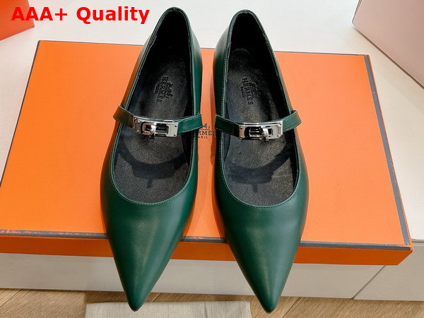 Hermes Kelly Ballet Flat in Green Calfskin Replica
