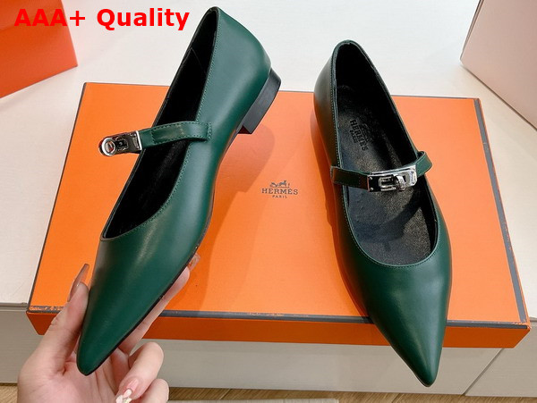 Hermes Kelly Ballet Flat in Green Calfskin Replica