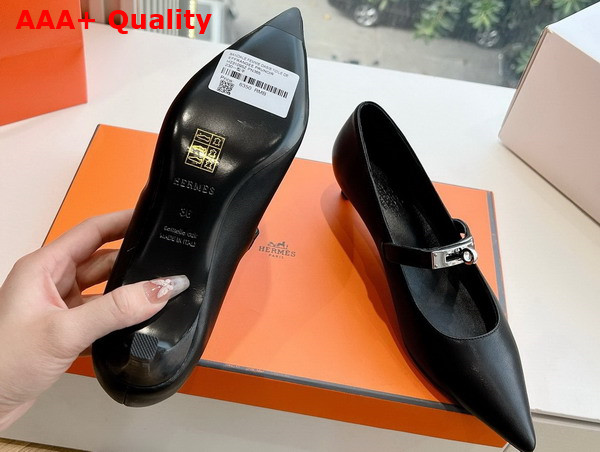 Hermes Kelly Ballet Flat in Noir Calfskin Replica